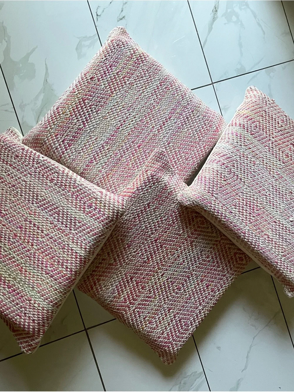 Pouf Baby Pink, Cream & Peach Braided Accent Pouf